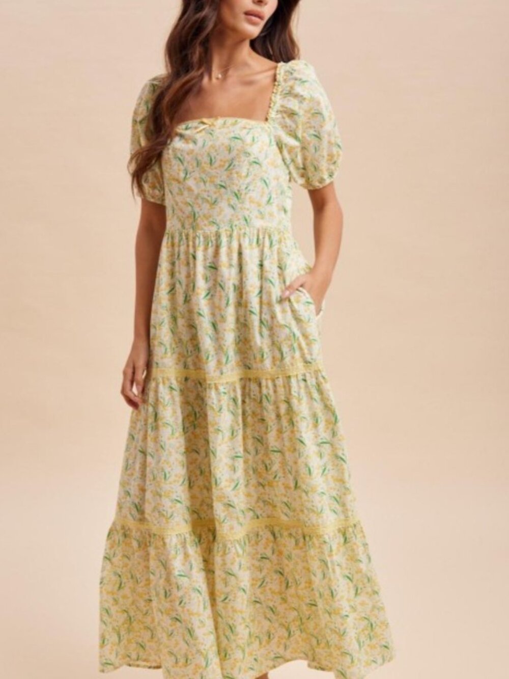Daffodil Floral Cotton Square Neck Maxi Dress - Picture 13 of 15